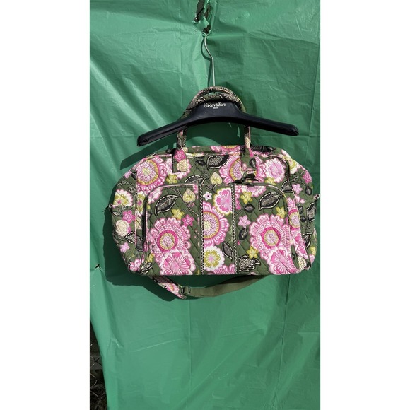 Vera Bradley Floral Quilted Diaper Bag Baby Bag Green Pink - Picture 5 of 9